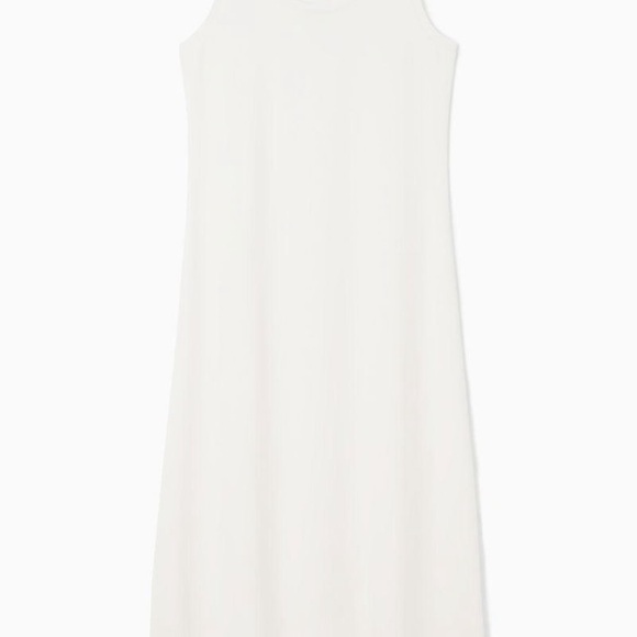 COS Scoop Neck Jersey Midi Dress Cream Size Medium Sleeveless Ribbed Edge Fluid - Picture 7 of 14